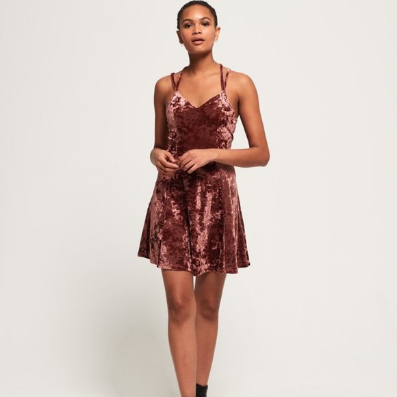 American Eagle Crushed Velvet Strappy Skater Dress - Picture 1 of 9